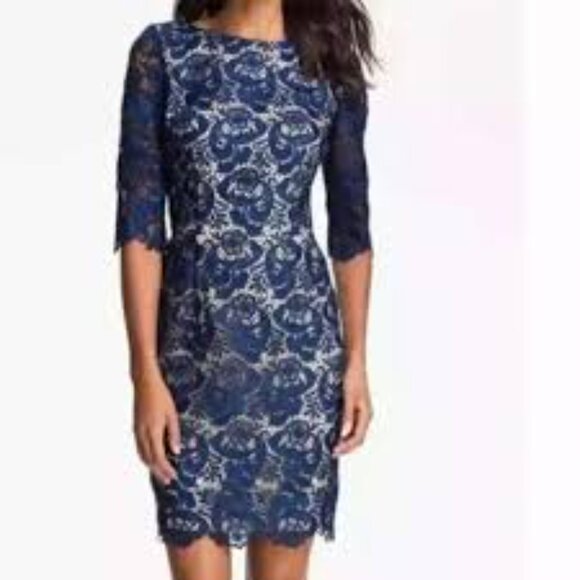 Eliza J Dresses & Skirts - Eliza J. Royal Collection Blue Lace Overlay Low-back Sheath US 12